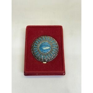 MAX FACTOR Turquoise Pressed Compact Mirror Vintage 1970's Original Box *New*
